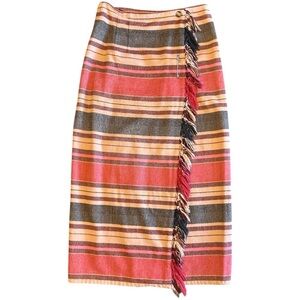 Vintage 80’s Stripe Long Wrap Skirt Silver Safety Pin Detail & Fringe Skirt 10